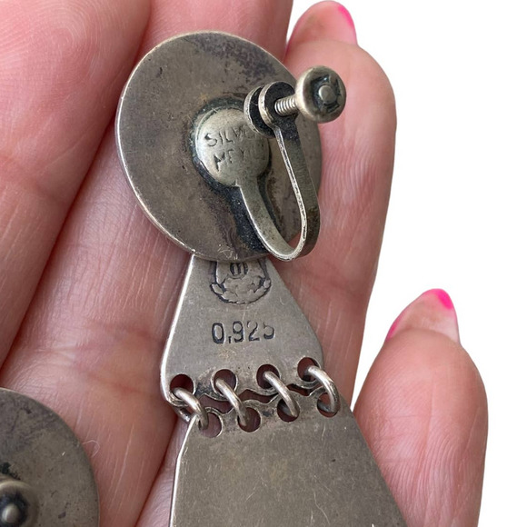 Vintage Sterling Silver Dangle Screw Back Earrings 925 Gonzalu Moreno Mexico - Picture 5 of 6